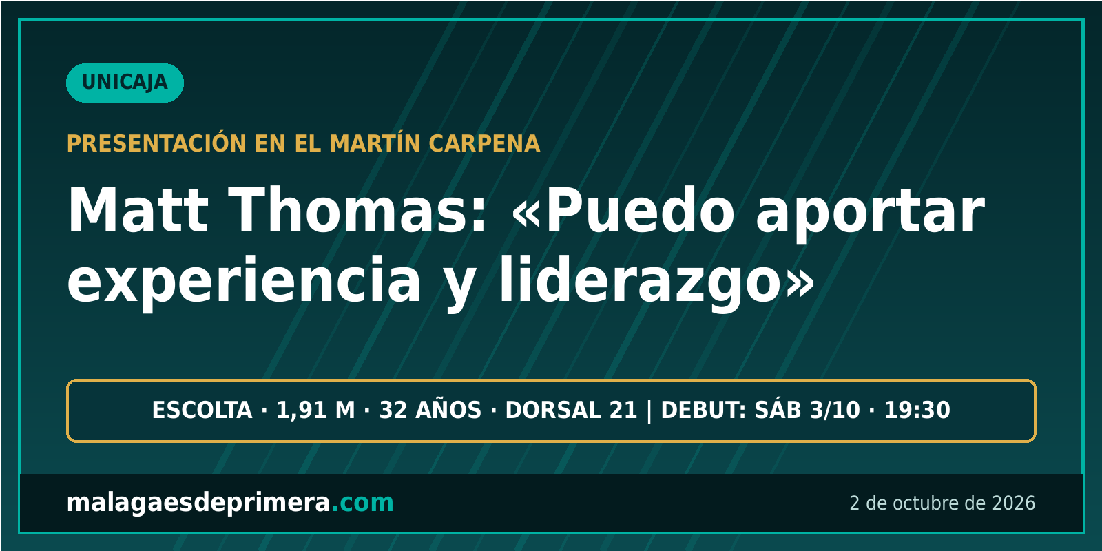 Matt Thomas se presenta con el Unicaja: «Puedo aportar experiencia y liderazgo»